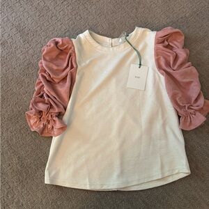 BNWT boutique cream and pink puffy sleeve top size S